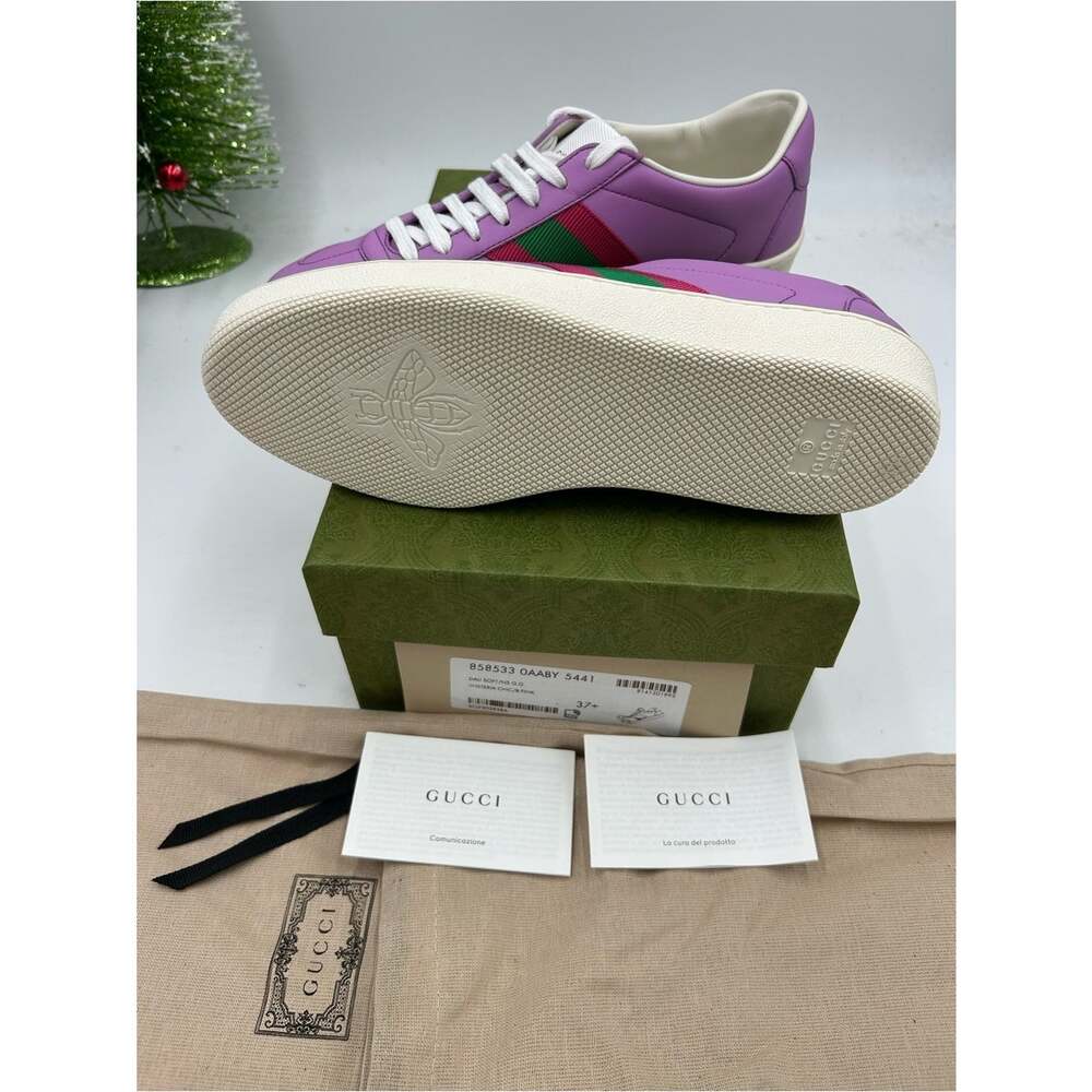 Women's Gucci G 74 Lavender Leather Sneakers with Red and Green Web Stripe 37.5 - Picture 6 of 11